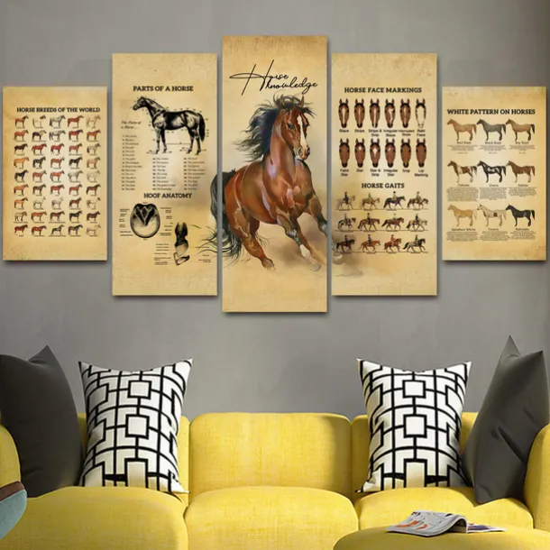 5 Panels Wall Art Canvas Prints Painting Artwork Picture Horse Painting Home Decoration Decor Rolled Canvas No Frame Unframed Unstretched