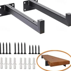 1 PC Heavy Duty Shelf Brackets, Black Shelf Brackets, Support Frame With Hook, Support Frame For Bucket Wall, 20cm Multi-purpose Industrial Shelf, Metal Square Wall