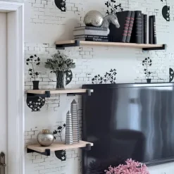 1 PC Heavy Duty Shelf Brackets, Black Shelf Brackets, Support Frame With Hook, Support Frame For Bucket Wall, 20cm Multi-purpose Industrial Shelf, Metal Square Wall