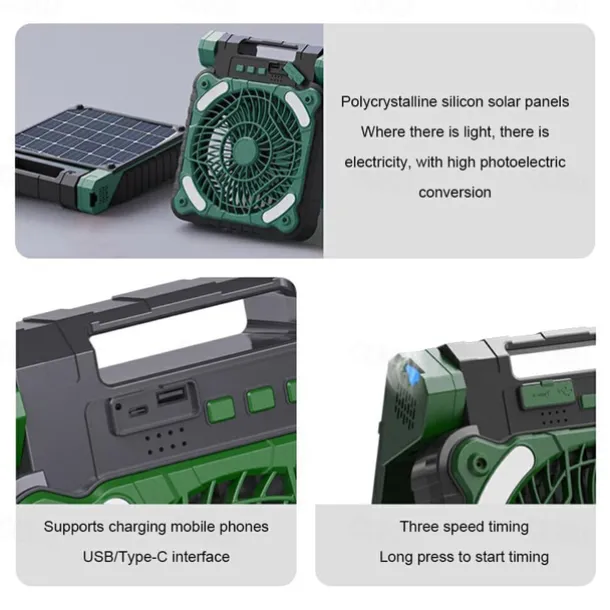 1 Pc Outdoor Solar Fan Light Portable Usb Solar Dual-Use Charging Adjustable Wind Speed For Mobile Phone Charging Camping Light Fan