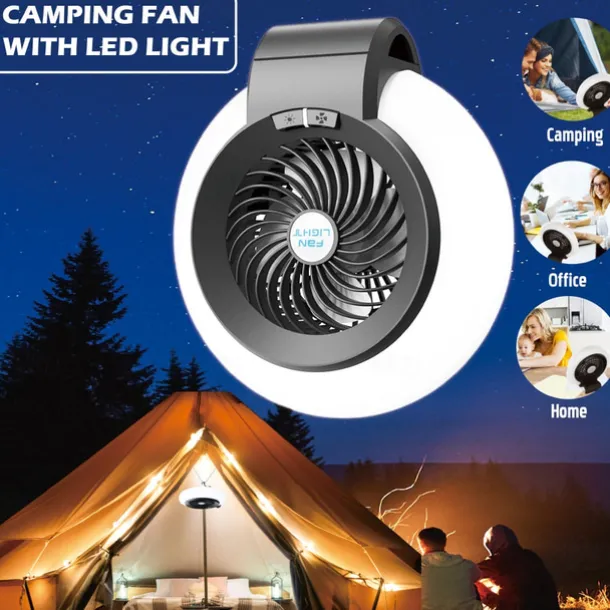 1 Pc Portable 2-In-1 Camping Fan Light That Can Be Hung Or Erected, With Two Levels Of Dimming And Two Levels Of Wind Adjustment, Suitable For Tent Camping, Travel, Office And Home Use, Type-C