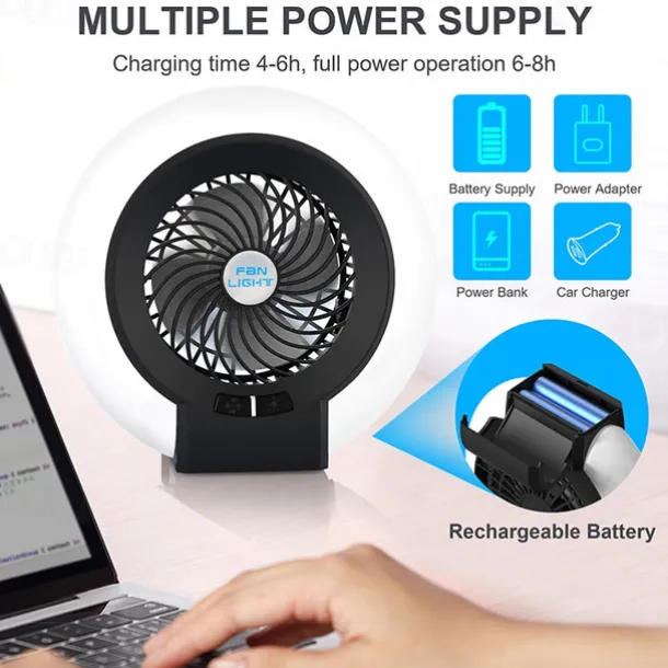1 Pc Portable 2-In-1 Camping Fan Light That Can Be Hung Or Erected, With Two Levels Of Dimming And Two Levels Of Wind Adjustment, Suitable For Tent Camping, Travel, Office And Home Use, Type-C