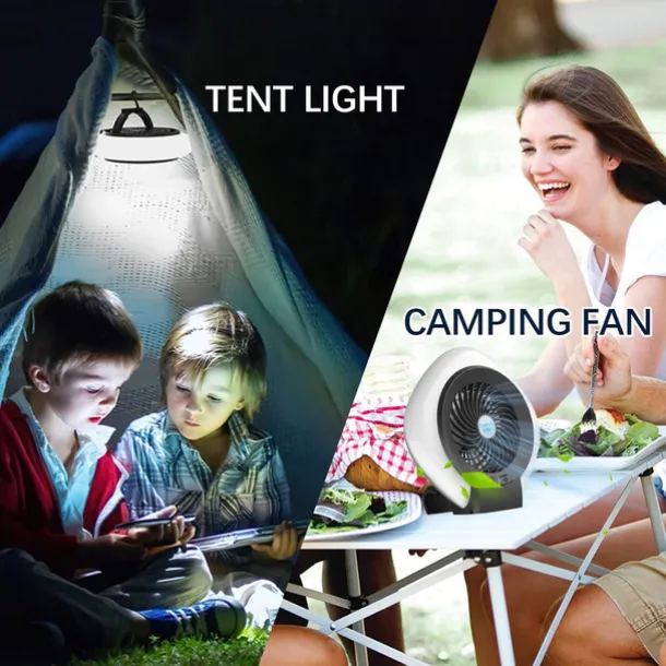 1 Pc Portable 2-In-1 Camping Fan Light That Can Be Hung Or Erected, With Two Levels Of Dimming And Two Levels Of Wind Adjustment, Suitable For Tent Camping, Travel, Office And Home Use, Type-C