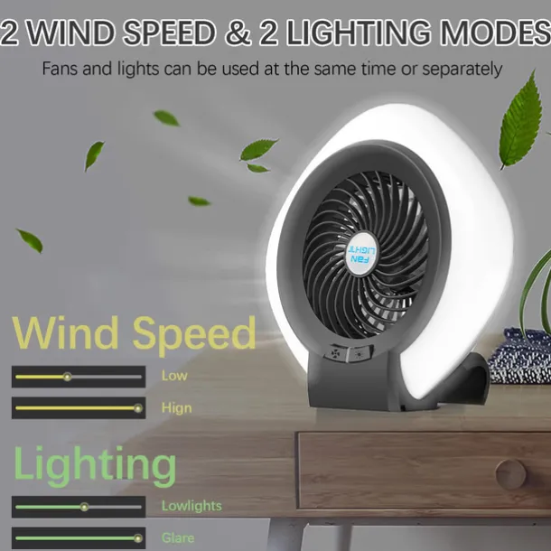1 Pc Portable 2-In-1 Camping Fan Light That Can Be Hung Or Erected, With Two Levels Of Dimming And Two Levels Of Wind Adjustment, Suitable For Tent Camping, Travel, Office And Home Use, Type-C