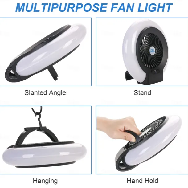 1 Pc Portable 2-In-1 Camping Fan Light That Can Be Hung Or Erected, With Two Levels Of Dimming And Two Levels Of Wind Adjustment, Suitable For Tent Camping, Travel, Office And Home Use, Type-C