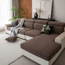 1 Pc Stretch Seat Cover Solid Simple Herringbone Lines Universal Jacquard Soft Polar Fleece Sofa Seat Cover-Easy to Clean & Durable Sofa Slipcover