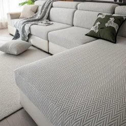 1 Pc Stretch Seat Cover Solid Simple Herringbone Lines Universal Jacquard Soft Polar Fleece Sofa Seat Cover-Easy to Clean & Durable Sofa Slipcover