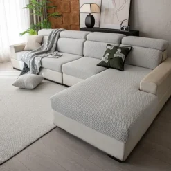 1 Pc Stretch Seat Cover Solid Simple Herringbone Lines Universal Jacquard Soft Polar Fleece Sofa Seat Cover-Easy to Clean & Durable Sofa Slipcover