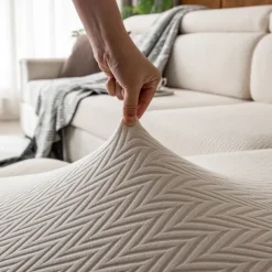 1 Pc Stretch Seat Cover Solid Simple Herringbone Lines Universal Jacquard Soft Polar Fleece Sofa Seat Cover-Easy to Clean & Durable Sofa Slipcover