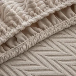 1 Pc Stretch Seat Cover Solid Simple Herringbone Lines Universal Jacquard Soft Polar Fleece Sofa Seat Cover-Easy to Clean & Durable Sofa Slipcover