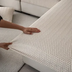 1 Pc Stretch Seat Cover Solid Simple Herringbone Lines Universal Jacquard Soft Polar Fleece Sofa Seat Cover-Easy to Clean & Durable Sofa Slipcover
