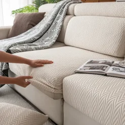 1 Pc Stretch Seat Cover Solid Simple Herringbone Lines Universal Jacquard Soft Polar Fleece Sofa Seat Cover-Easy to Clean & Durable Sofa Slipcover