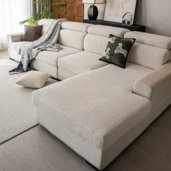 1 Pc Stretch Seat Cover Solid Simple Herringbone Lines Universal Jacquard Soft Polar Fleece Sofa Seat Cover-Easy to Clean & Durable Sofa Slipcover