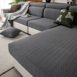 1 Pc Stretch Seat Cover Solid Simple Herringbone Lines Universal Jacquard Soft Polar Fleece Sofa Seat Cover-Easy to Clean & Durable Sofa Slipcover