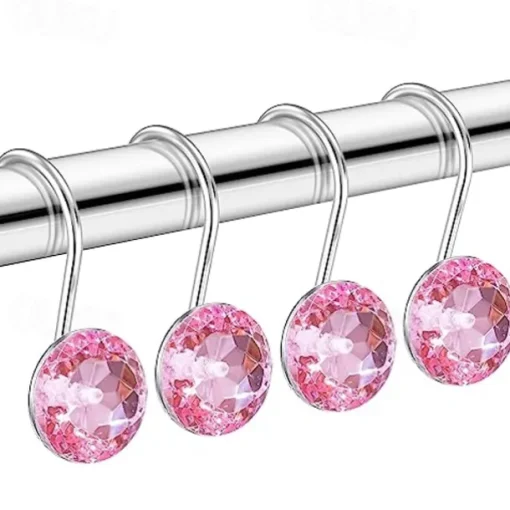 12 Pcs Acrylic Decorative Rolling Diamond Shower Curtain Hooks Rust Proof Rhinestones Crystal Bling Shower Curtain Hooks for Curtain and Shower Rod, Clear Round