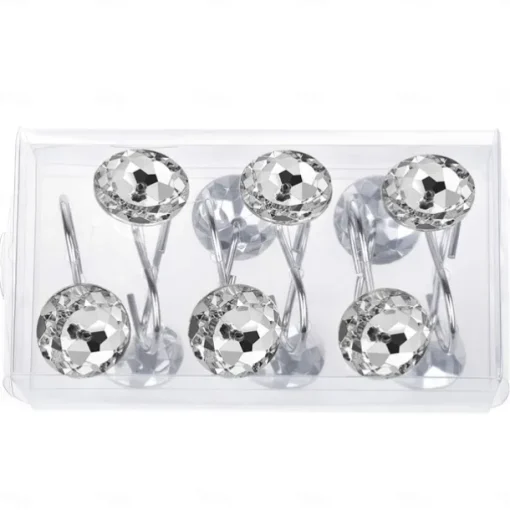 12 Pcs Acrylic Decorative Rolling Diamond Shower Curtain Hooks Rust Proof Rhinestones Crystal Bling Shower Curtain Hooks for Curtain and Shower Rod, Clear Round