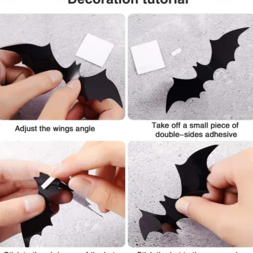 72 Pcs Bats Wall Decor Halloween Decorations, 3D Bat Stickers for Home Decor 4 Size Scary Black Spooky Bats Party Supplies