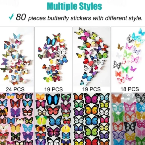 80 PCS 3D Butterfly Wall Decor Butterfly Wall Decals DIY Art Decor Crafts Removable Mural Stickers Butterfly Decorations for Home Room Bedroom Nursery Decor