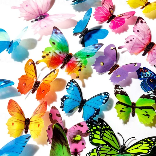 120 PCS 3D Colorful Butterfly Wall Stickers DIY Art Decor Crafts for Party Cosplay Wedding Offices Bedroom Room Glue Sticker Set (Single Wing and Double Wings Multicolor)