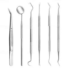 6 Pcs Dental Tools- Plaque Remover for Teeth - Professional Dental Hygiene Cleaning Kit 6-Pcs Stainless Steel Oral Care Set with Tweezer Tartar Scalar Mouth Mirror