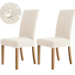 2 Pcs Dining Chair Cover Burgundy Water Repellent Stretch Chair Seat Slipcover Spandex with Elastic Bottom Protector for Dining Room Wedding Ceremony Durable Washable