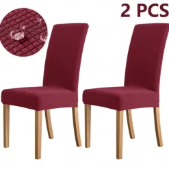 2 Pcs Dining Chair Cover Burgundy Water Repellent Stretch Chair Seat Slipcover Spandex with Elastic Bottom Protector for Dining Room Wedding Ceremony Durable Washable