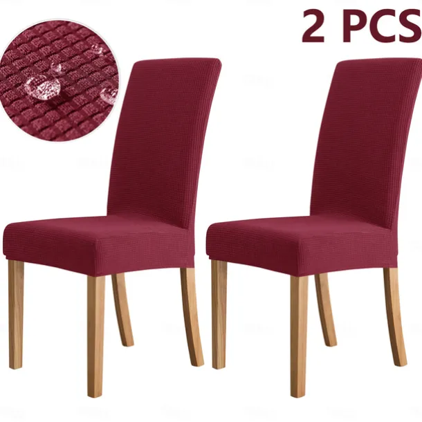 2 Pcs Dining Chair Cover Burgundy Water Repellent Stretch Chair Seat Slipcover Spandex with Elastic Bottom Protector for Dining Room Wedding Ceremony Durable Washable