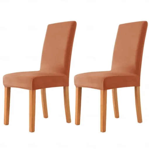2 Pcs Dining Chair Cover Burgundy Velvet Stretch Chair Seat Slipcover Spandex with Elastic Bottom Protector for Dining Room Wedding Ceremony Durable Washable