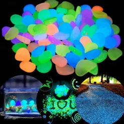 500 Pcs Glow in the Dark Garden Pebbles For Sidewalk Garden Terrace Lawn Garden Patio Fish Tank Aquarium Decoration Glow Stone