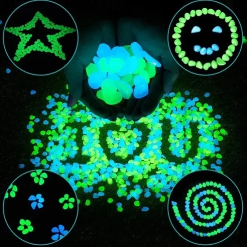 500 Pcs Glow in the Dark Garden Pebbles For Sidewalk Garden Terrace Lawn Garden Patio Fish Tank Aquarium Decoration Glow Stone