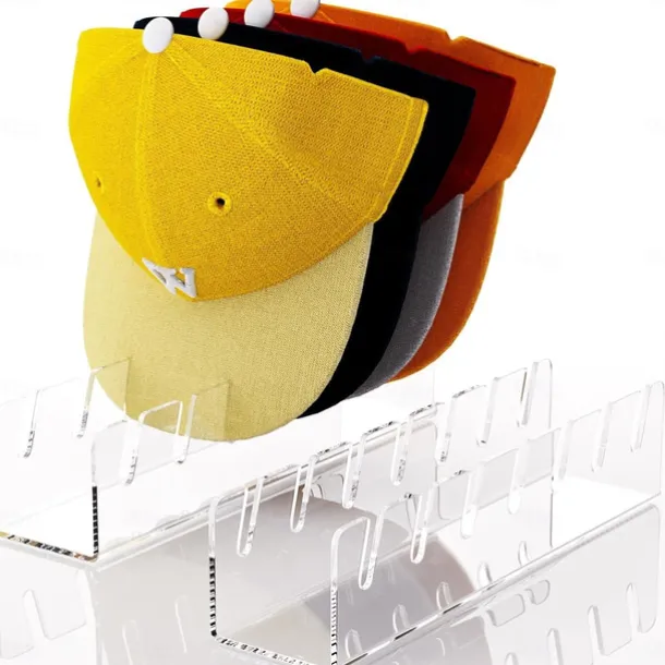 2 Pcs Hat Stand for Baseball Caps, No Install Acrylic Hat Organizer for 14 Baseball Caps, Hat Racks for Baseball Caps Display and Organizer for Bedroom, Closet, Dresser, Office