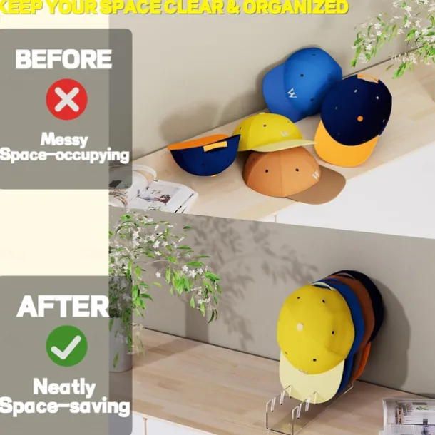 2 Pcs Hat Stand for Baseball Caps, No Install Acrylic Hat Organizer for 14 Baseball Caps, Hat Racks for Baseball Caps Display and Organizer for Bedroom, Closet, Dresser, Office