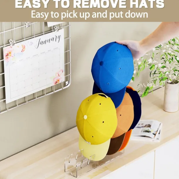 2 Pcs Hat Stand for Baseball Caps, No Install Acrylic Hat Organizer for 14 Baseball Caps, Hat Racks for Baseball Caps Display and Organizer for Bedroom, Closet, Dresser, Office