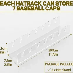 2 Pcs Hat Stand for Baseball Caps, No Install Acrylic Hat Organizer for 14 Baseball Caps, Hat Racks for Baseball Caps Display and Organizer for Bedroom, Closet, Dresser, Office