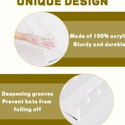 2 Pcs Hat Stand for Baseball Caps, No Install Acrylic Hat Organizer for 14 Baseball Caps, Hat Racks for Baseball Caps Display and Organizer for Bedroom, Closet, Dresser, Office