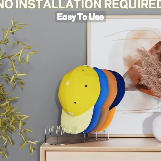 2 Pcs Hat Stand for Baseball Caps, No Install Acrylic Hat Organizer for 14 Baseball Caps, Hat Racks for Baseball Caps Display and Organizer for Bedroom, Closet, Dresser, Office