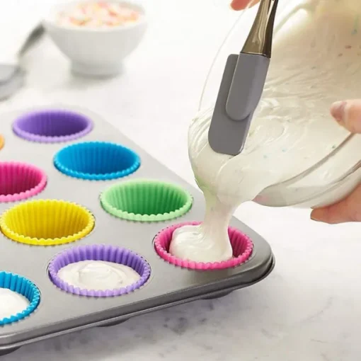 12 Pcs Reusable Silicone Baking Cups Nonstick Muffin Molds for Cake Balls Muffins Cupcakes