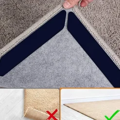 8 PCS Rug Tape, Reusable Washable Carpet Tape, Double Sided Non-Slip Rug Pads for Hardwood Floors, Rug Stoppers for Area Rugs, Black