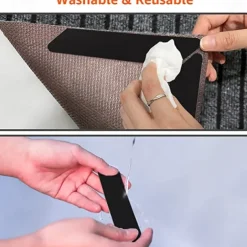 8 PCS Rug Tape, Reusable Washable Carpet Tape, Double Sided Non-Slip Rug Pads for Hardwood Floors, Rug Stoppers for Area Rugs, Black