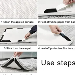 8 PCS Rug Tape, Reusable Washable Carpet Tape, Double Sided Non-Slip Rug Pads for Hardwood Floors, Rug Stoppers for Area Rugs, Black