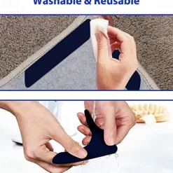 8 PCS Rug Tape, Reusable Washable Carpet Tape, Double Sided Non-Slip Rug Pads for Hardwood Floors, Rug Stoppers for Area Rugs, Black