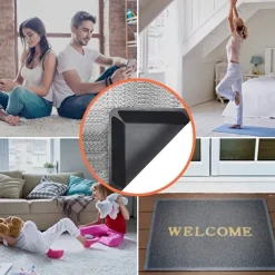 8 PCS Rug Tape, Reusable Washable Carpet Tape, Double Sided Non-Slip Rug Pads for Hardwood Floors, Rug Stoppers for Area Rugs, Black