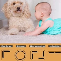 8 PCS Rug Tape, Reusable Washable Carpet Tape, Double Sided Non-Slip Rug Pads for Hardwood Floors, Rug Stoppers for Area Rugs, Black