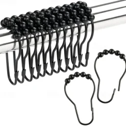 12 pcs Stainless Steel Curtain Hooks Bath Curtain Rollerball Shower Curtain Rings Hooks 5 Rollers Polished Satin Nickel Ball