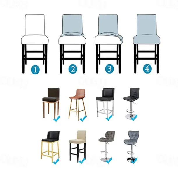 2 Pcs Stretch Bar Stool Cover Burgundy Grey Pub Counter Stool Chair Slipcover Square Swivel Barstool Chair Cover for Dining Room Cafe Non Slip with Elastic Bottom