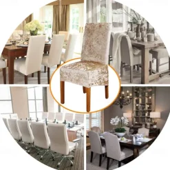 6 Pcs Stretch Dining Chair Covers, Burgundy XL/Oversized Spandex High Back Large Velvet Chair Cover Slipcover for Wedding Dining Room Kitchen Hotel Table Banquet