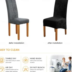 6 Pcs Stretch Dining Chair Covers, Burgundy XL/Oversized Spandex High Back Large Velvet Chair Cover Slipcover for Wedding Dining Room Kitchen Hotel Table Banquet