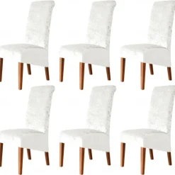 6 Pcs Stretch Dining Chair Covers, Burgundy XL/Oversized Spandex High Back Large Velvet Chair Cover Slipcover for Wedding Dining Room Kitchen Hotel Table Banquet