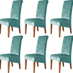 6 Pcs Stretch Dining Chair Covers, Burgundy XL/Oversized Spandex High Back Large Velvet Chair Cover Slipcover for Wedding Dining Room Kitchen Hotel Table Banquet