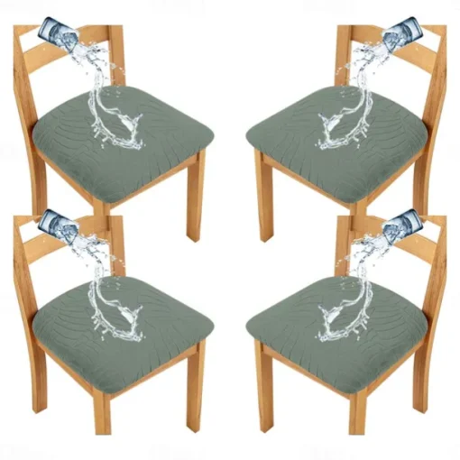 4 Pcs Stretch Jacquard Seat Covers for Dining Room Water Repellent Chair Cushion Cover, Removable Washable Dining Chair Covers Anti-Dust Dining Room Chair Covers Seat Cushion Slipcovers